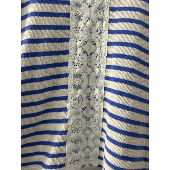 Matilda Jane Cardigan Womens Blue White Stripe Knit Open Front Sweater Lace Sz S - Picture 10 of 13